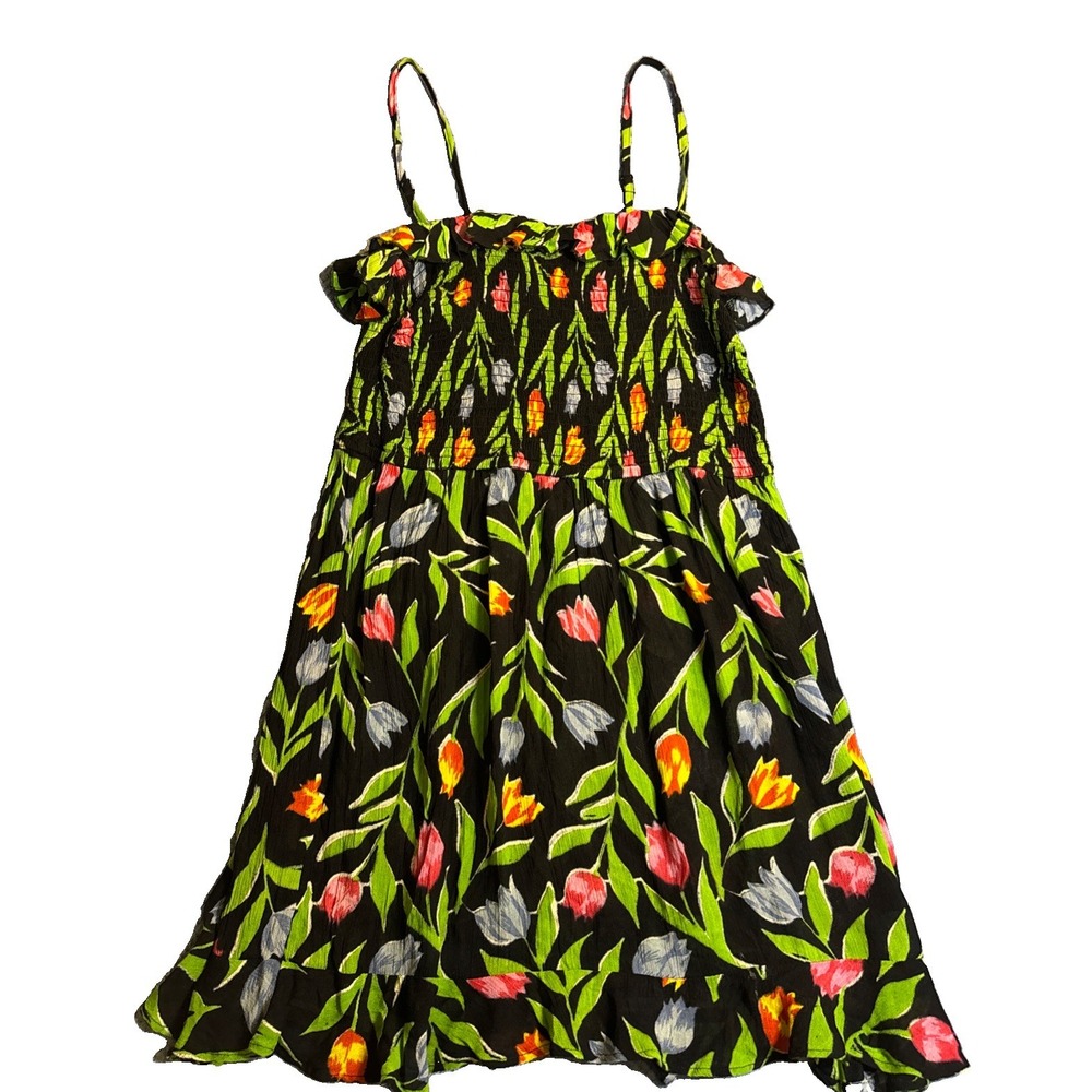 Urban Outfitters Spaghetti Strap Floral Smocked Top Mini Sundress Ruffle Sz Med